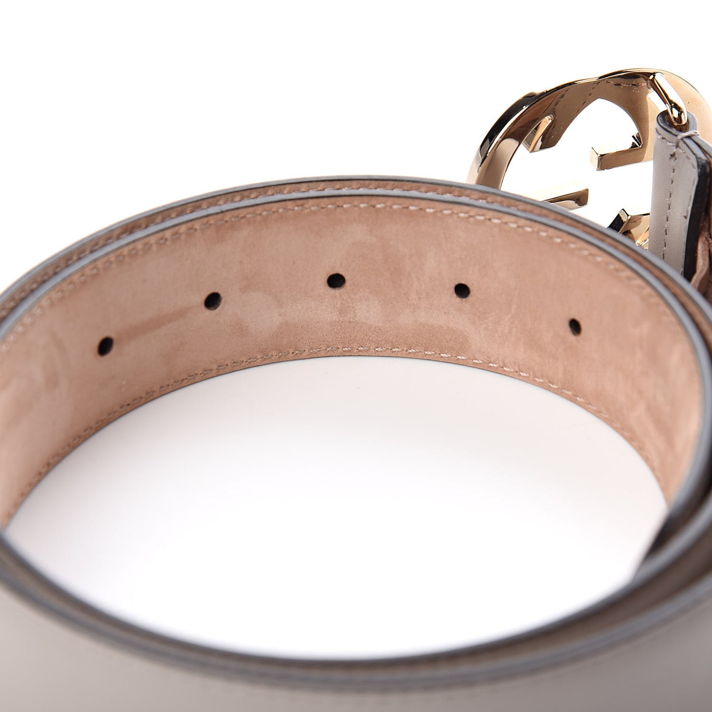 Moon Calfskin Interlocking G 37mm Belt 85 34 Storm Grey