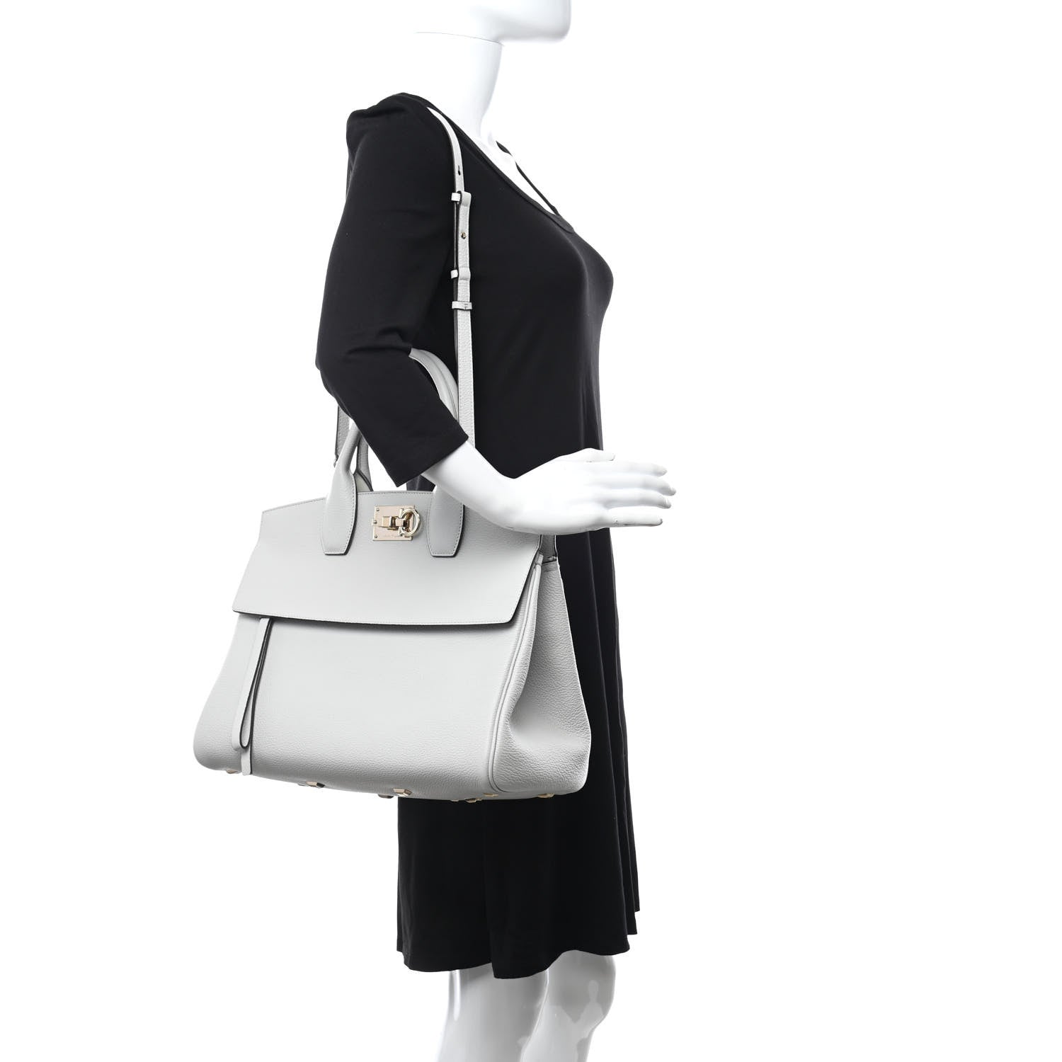 Salvatore Ferragamo Hammered Calfskin Medium Studio Bag Grey 2 of 9