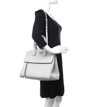 Salvatore Ferragamo Hammered Calfskin Medium Studio Bag Grey 2 of 9