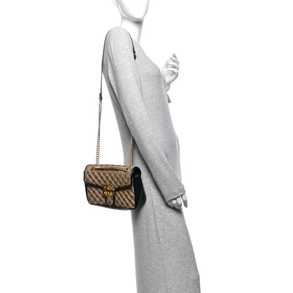 Gucci Monogram Matelasse Diagonal Small GG Marmont Shoulder Bag Beige Black 2 of 11
