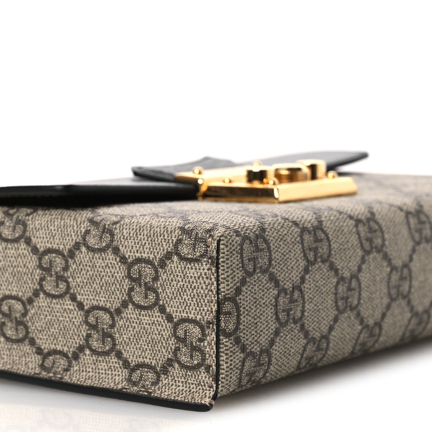 Gucci GG Supreme Monogram Calfskin Mini Padlock Top Handle Shoulder Bag Beige Black Cuir 9 of 13