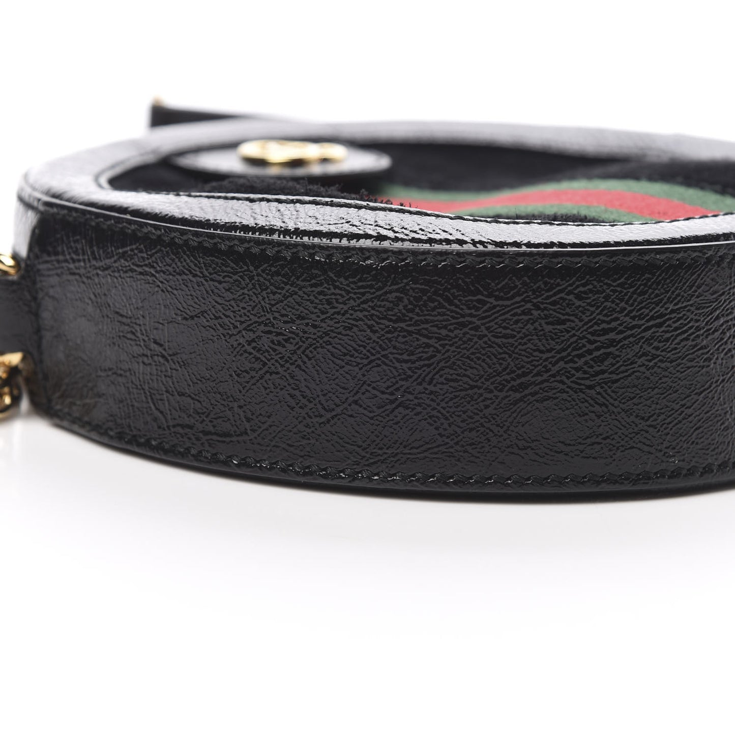 Suede Patent Web Mini Ophidia Round Shoulder Bag Black
