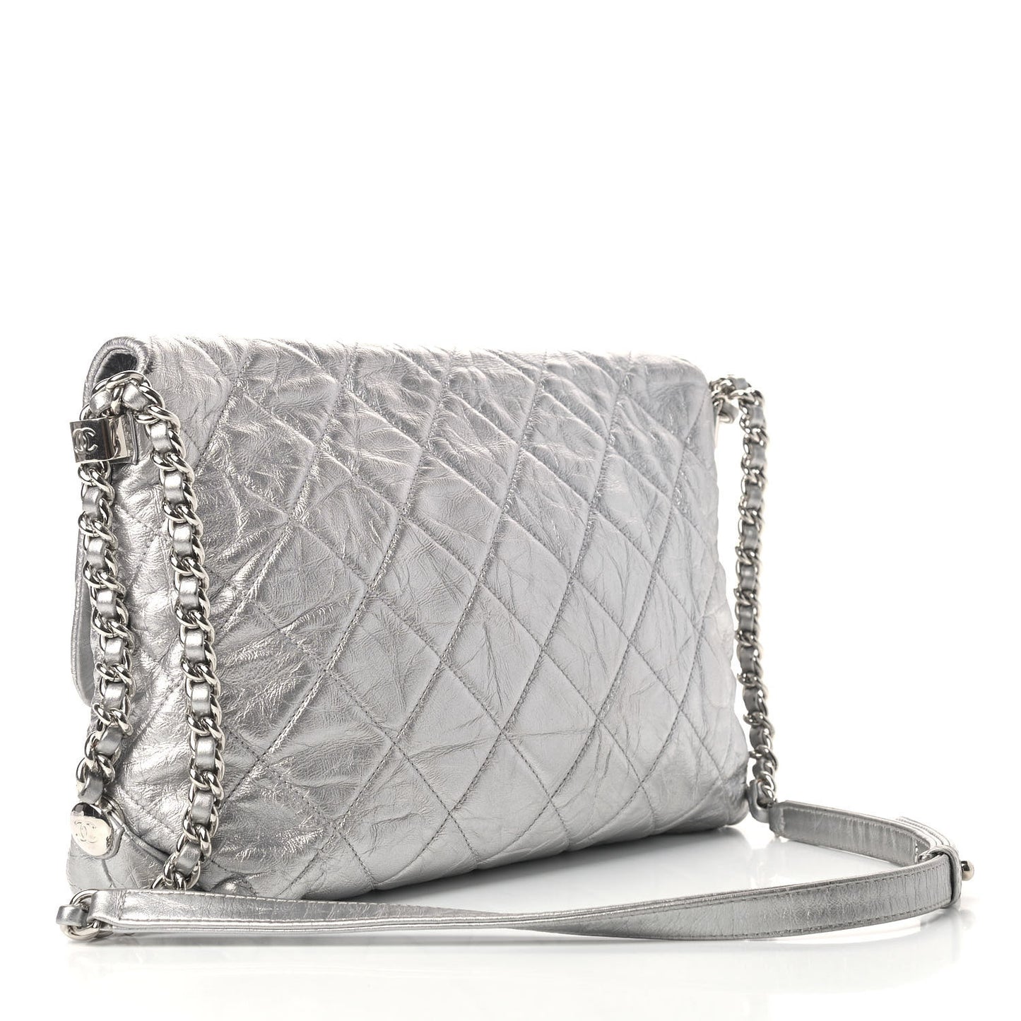 Crackled Aged Calfskin Big Bang Flap Silver