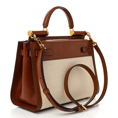Dolce & Gabbana Calfskin Canvas Medium Sicily 62 Brown Beige 3 of 13