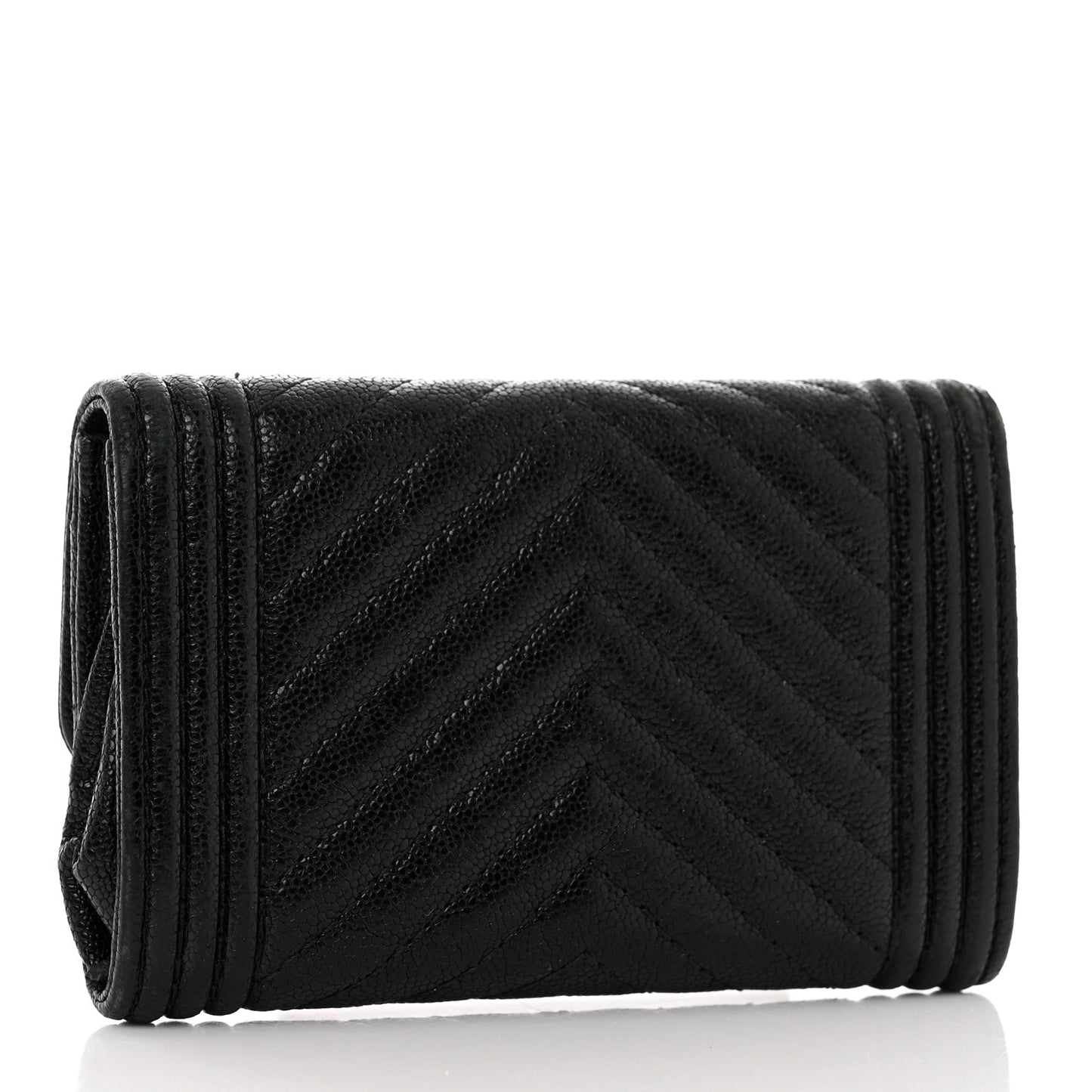 Caviar Chevron Quilted Boy Flap Card Holder Black
