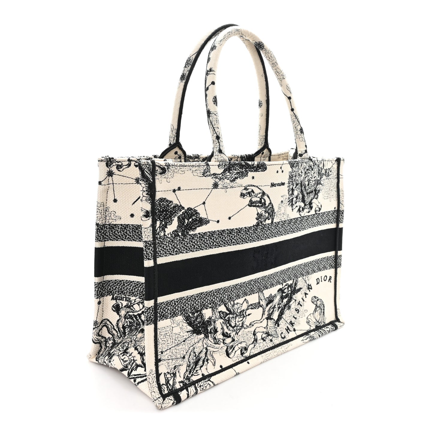 Canvas Zodiac Toile De Jouy Embroidered Medium Book Tote Latte