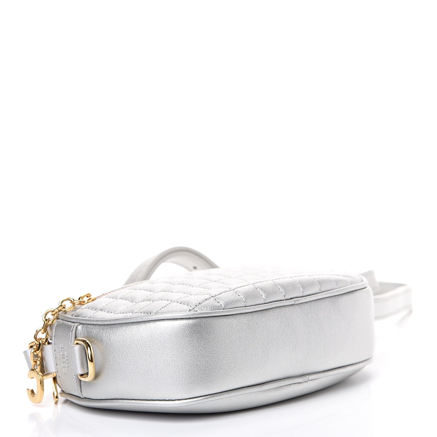 Laminated Calfskin Quilted Small C Charm Bag Silver