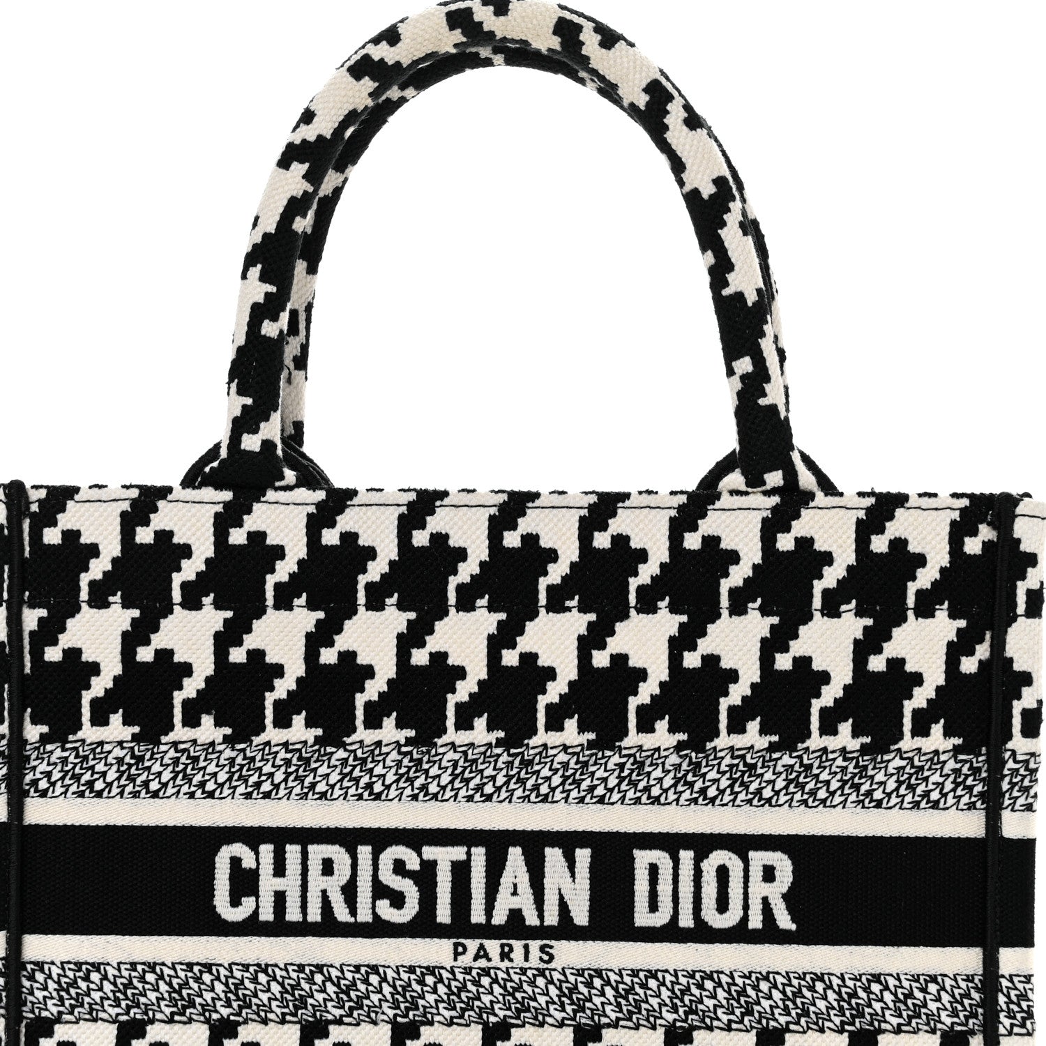 Christian Dior Canvas Houndstooth Embroidered Small Book Tote Black White 8 of 11