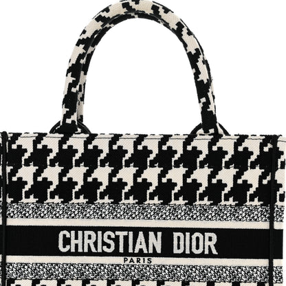 Christian Dior Canvas Houndstooth Embroidered Small Book Tote Black White 8 of 11