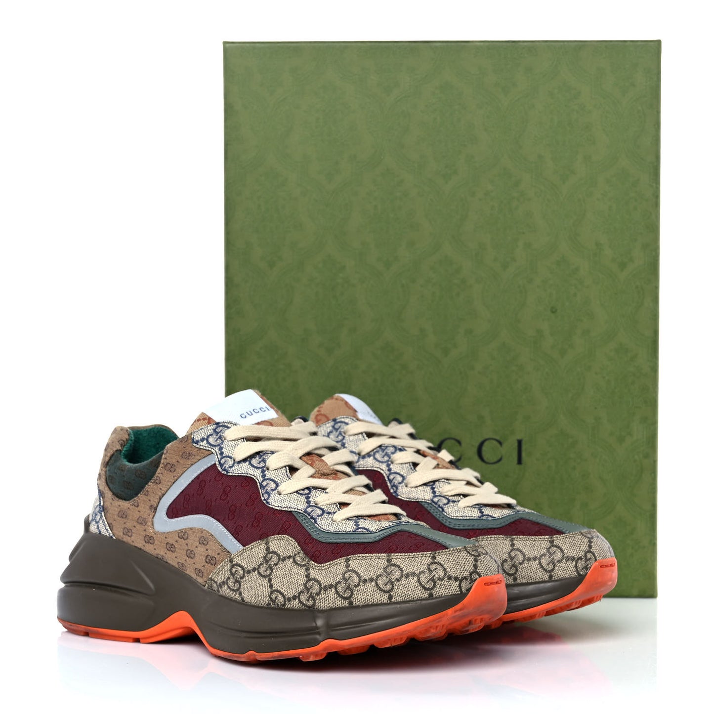 GG Supreme Monogram Mix Monogram Mens Rhyton Sneakers 8 Bordeaux Beige Ebony