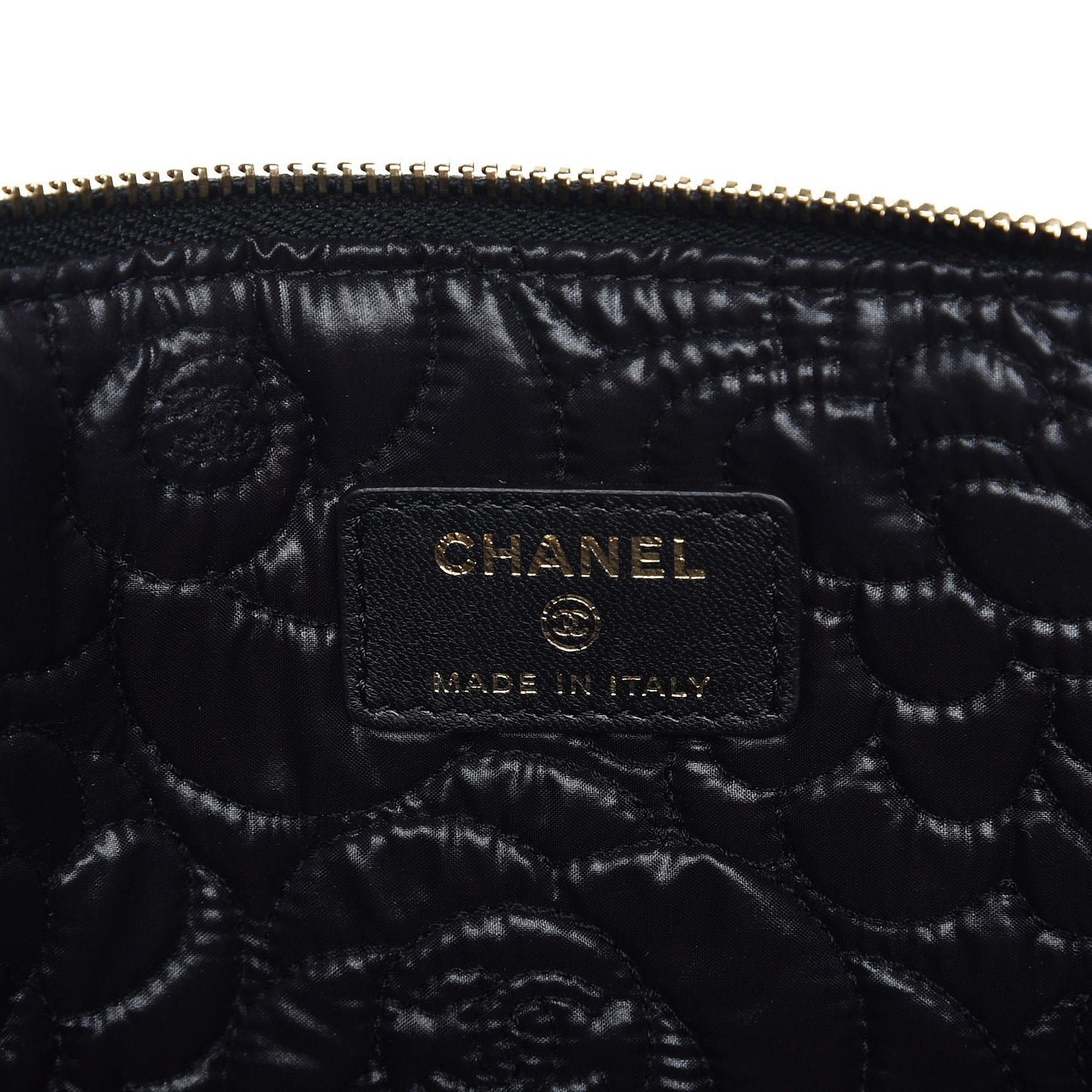Lambskin Camellia Embossed Medium Cosmetic Case Black Gold