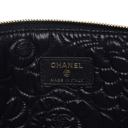Chanel Lambskin Camellia Embossed Medium Cosmetic Case Black Gold 6 of 8