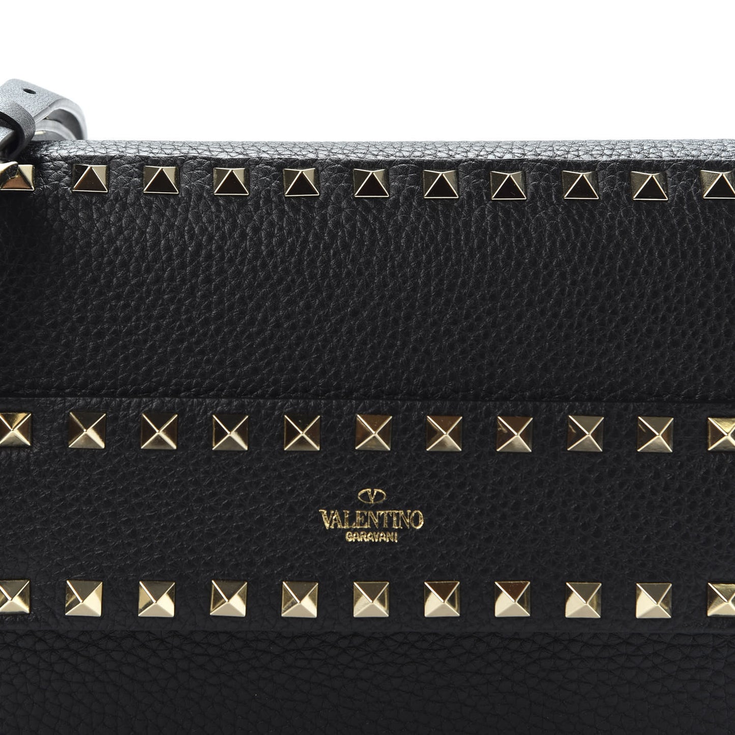 Pebbled Calfskin Rockstud Side Slip Crossbody Black
