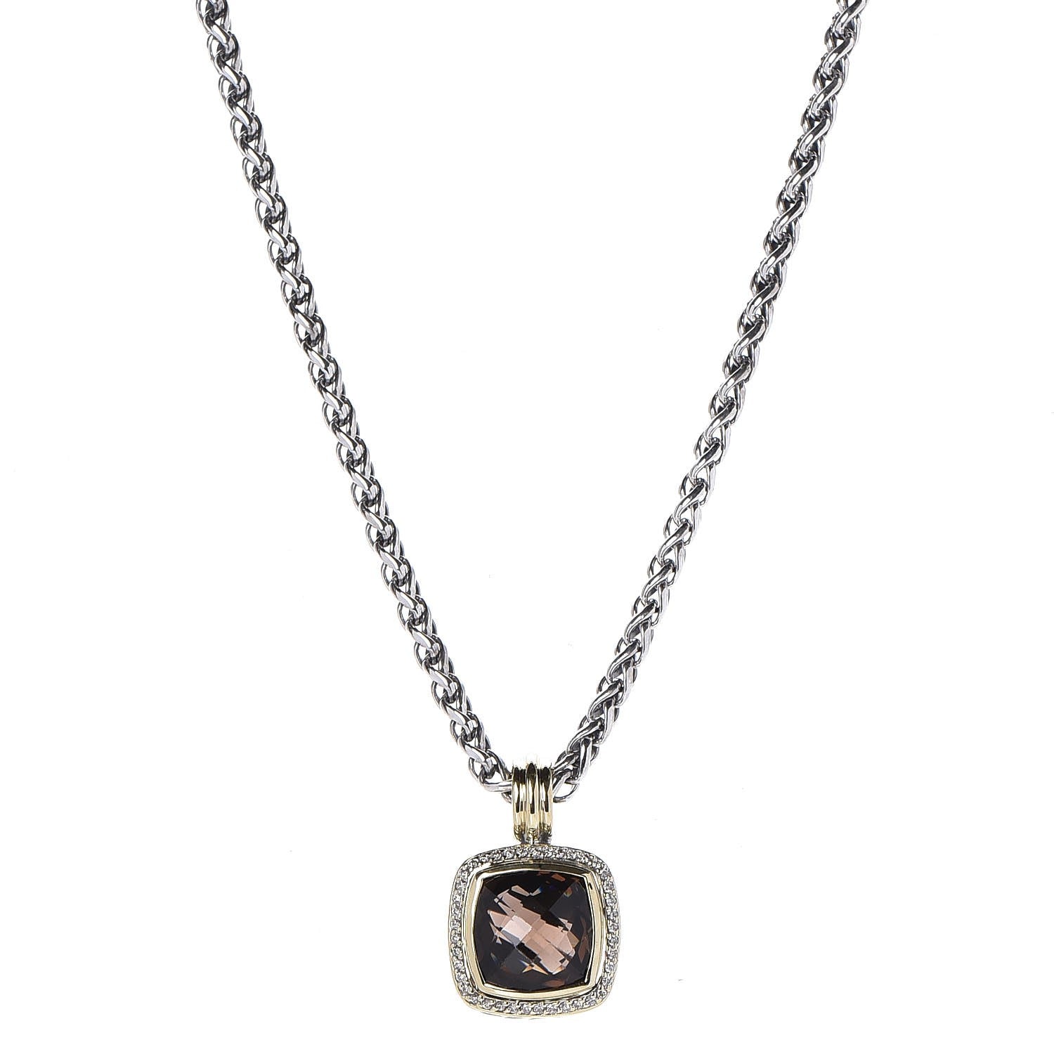David Yurman Sterling Silver 18K Yellow Gold Diamond Smoky Quartz 14mm Albion Pendant Necklace 1 of 7