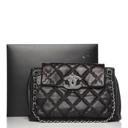 Chanel Calfskin Double Stitch Large Hamptons Flap Bag Black 11 of 11