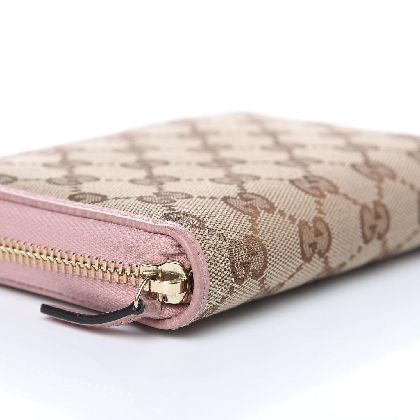 Monogram Dollar Calfskin Zip Around Compact Wallet Beige Ebony Soft Pink