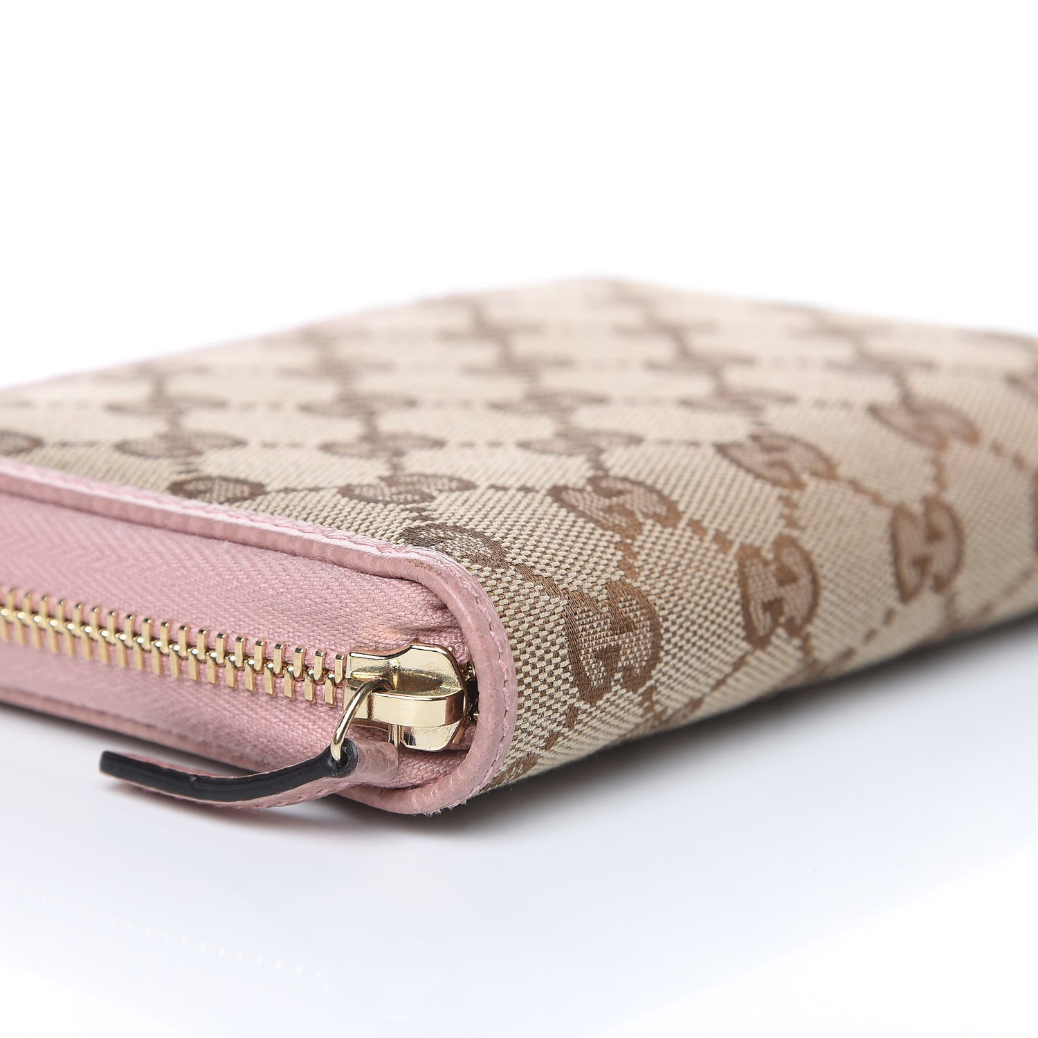 Gucci Monogram Dollar Calfskin Zip Around Compact Wallet Beige Ebony Soft Pink 8 of 13