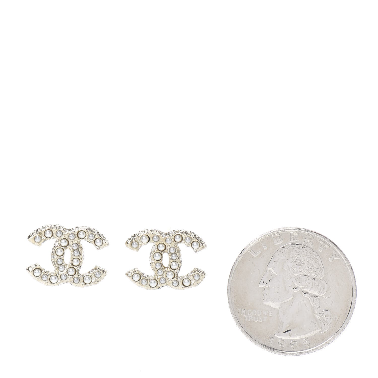 Chanel Pearl Crystal CC Earrings Light Gold 2 of 4