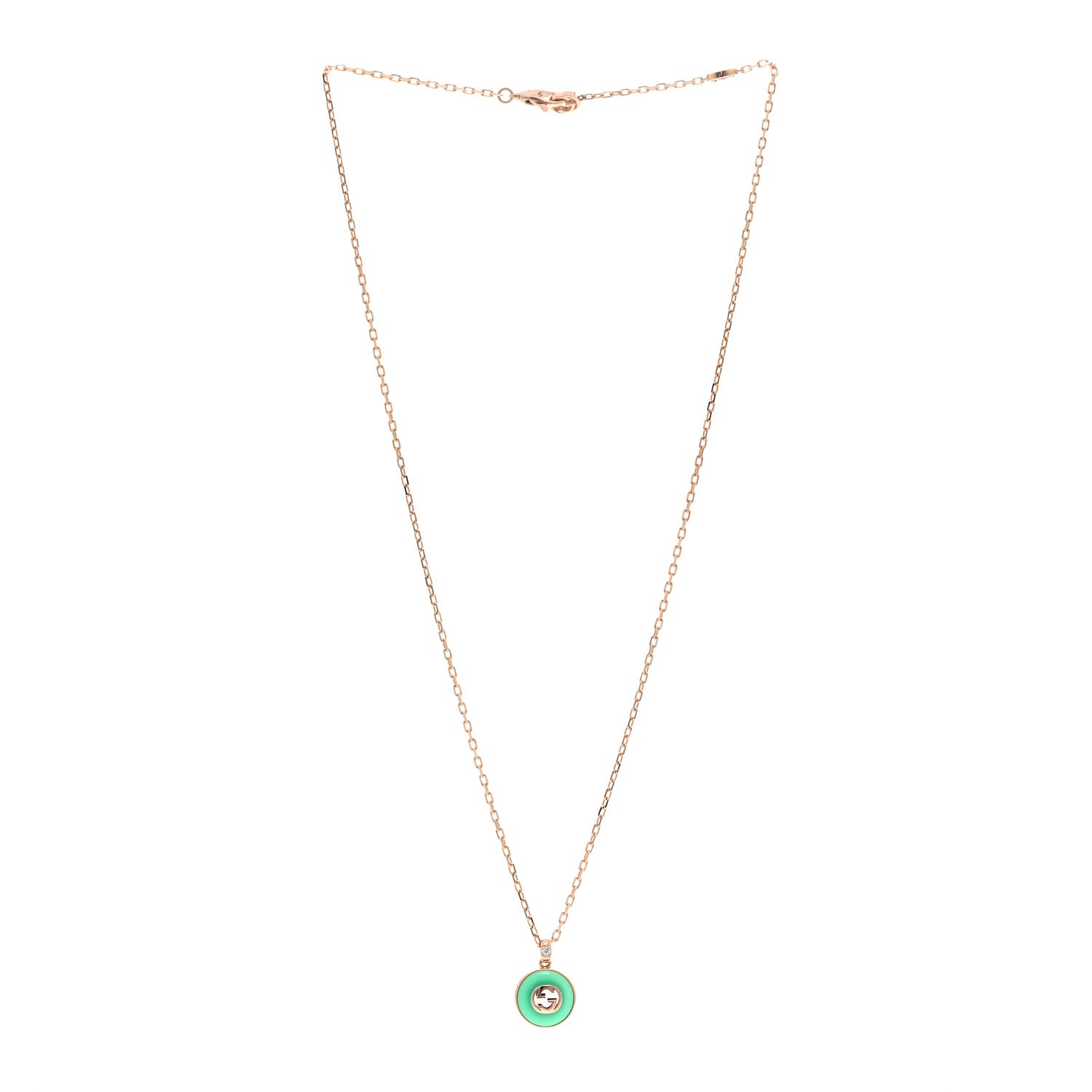 Gucci 18K Rose Gold Green Agate Interlocking G Pendant Necklace 3 of 5