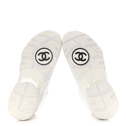 Chanel Nylon Calfskin Suede Fabric CC Sneakers 40 White 7 of 10