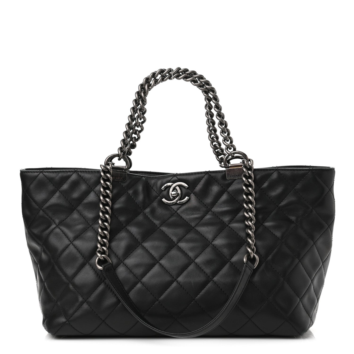 Chanel Calfskin Quilted Small Shopping In Chains Tote Black 1 of 9