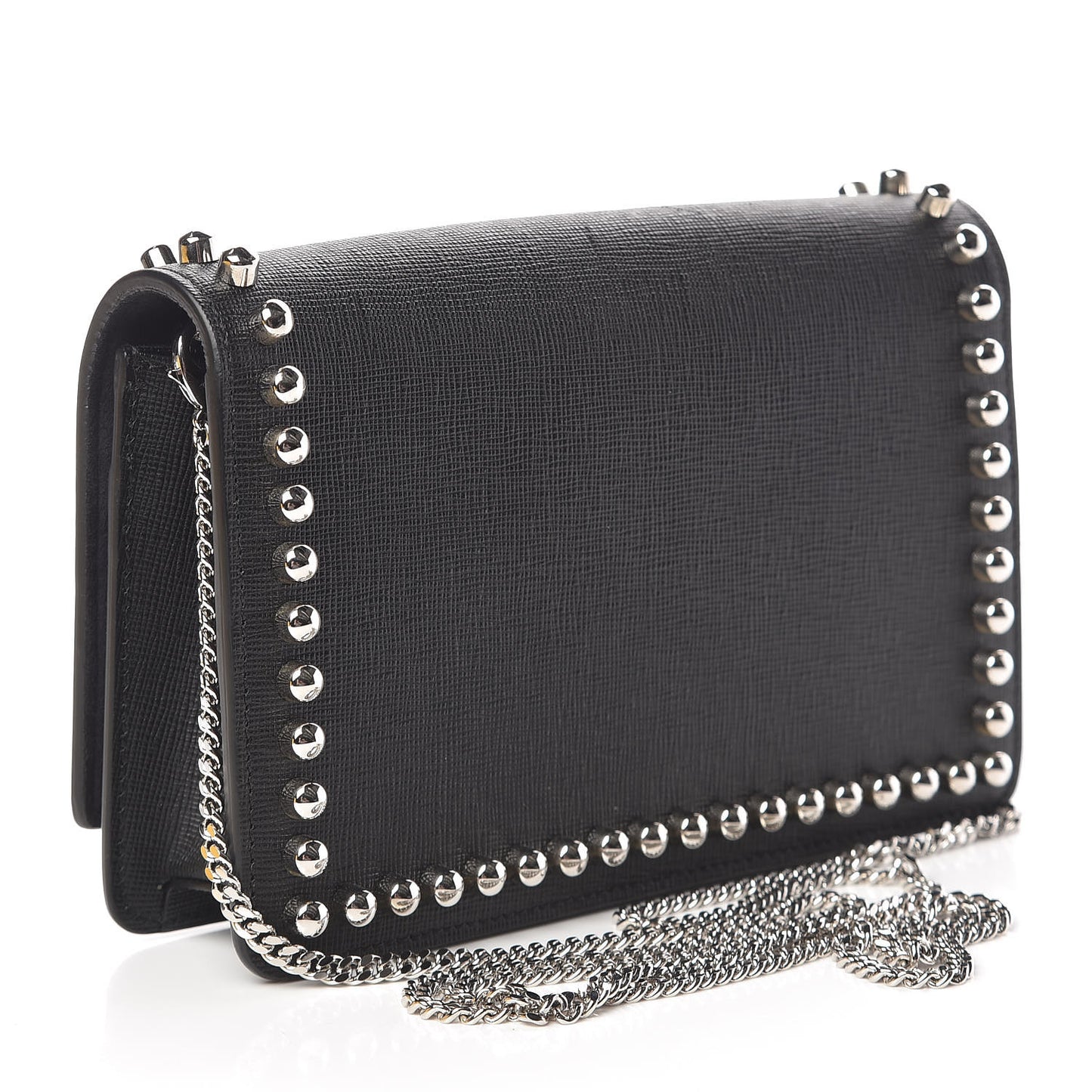 Vitello Elite Mink Fur Studded Karlito Tube Wallet on Chain Black