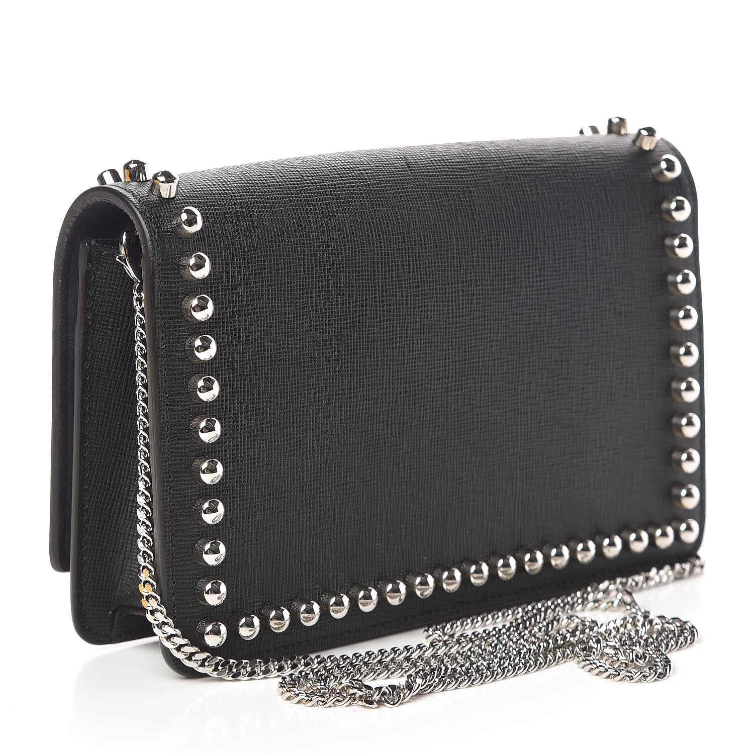 Fendi Vitello Elite Mink Fur Studded Karlito Tube Wallet on Chain Black 3 of 11