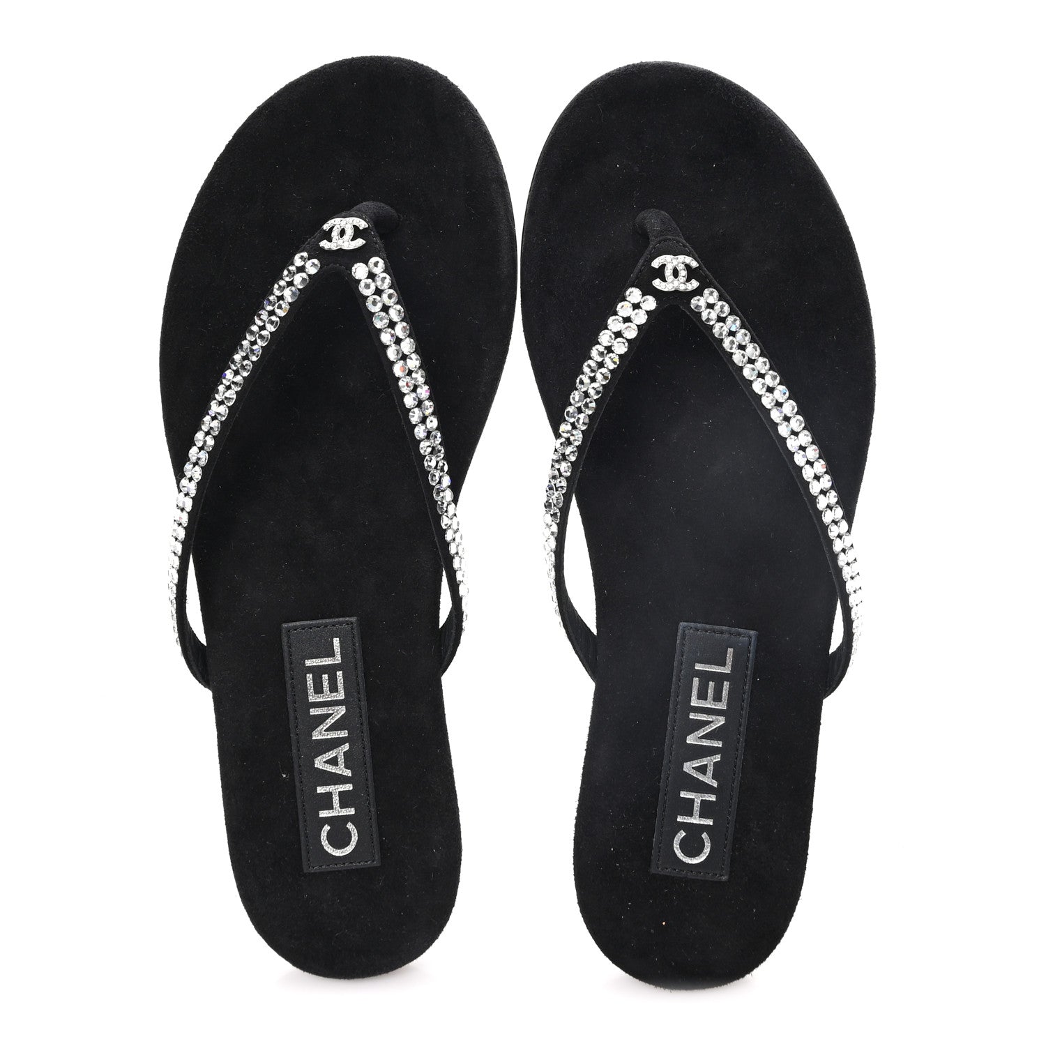 Chanel Suede Kidskin Strass CC Thong Sandals 36 Black 2 of 10