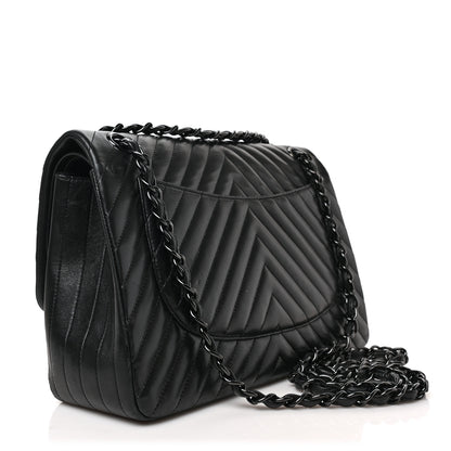 Chanel Lambskin Chevron Quilted Jumbo Double Flap So Black 3 of 9