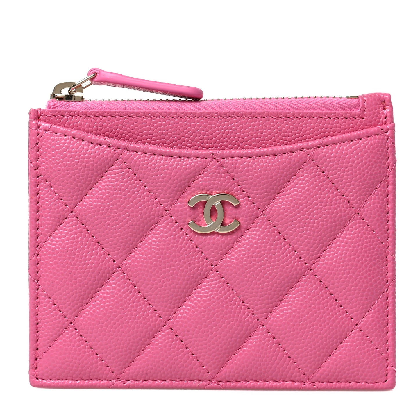 Caviar Quilted CC Zip Card Holder Pink