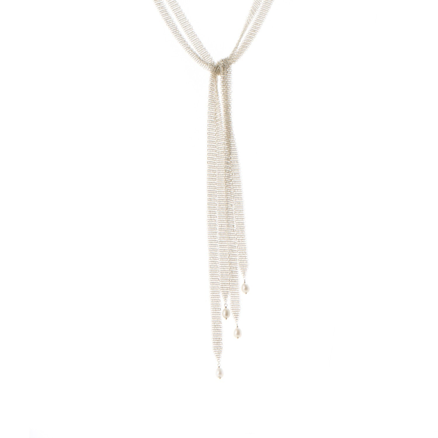 Tiffany Sterling Silver Pearl Elsa Peretti Mesh Tie Necklace 1 of 6