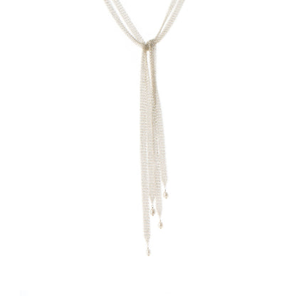 Tiffany Sterling Silver Pearl Elsa Peretti Mesh Tie Necklace 1 of 6