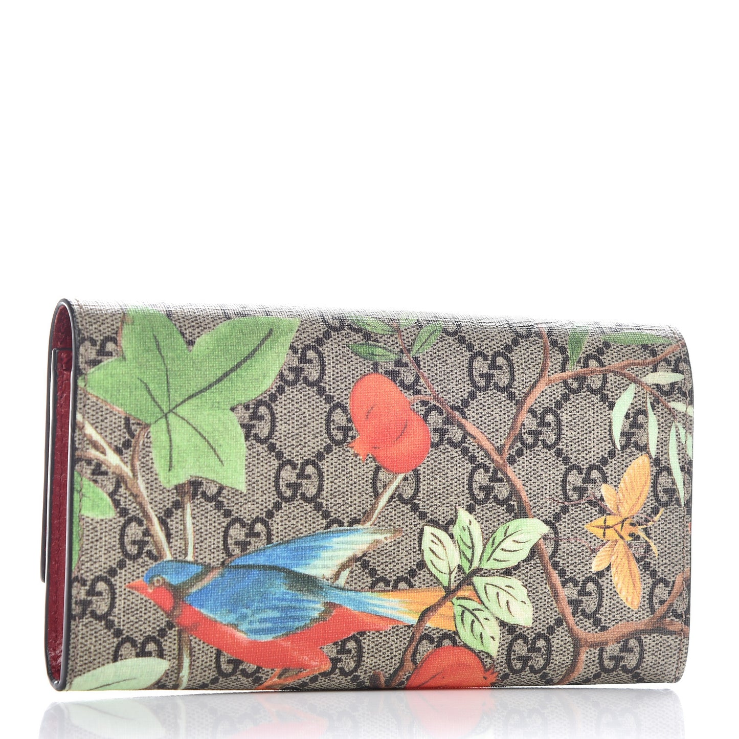 GG Supreme Monogram Tian Continental Wallet Beige Multicolor Red