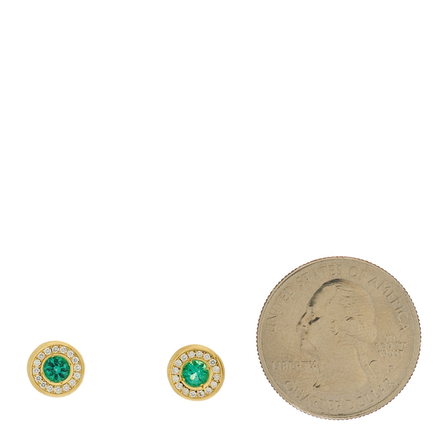 Roberto Coin 18K Yellow Gold Diamond Emerald Halo Stud Earrings 2 of 4