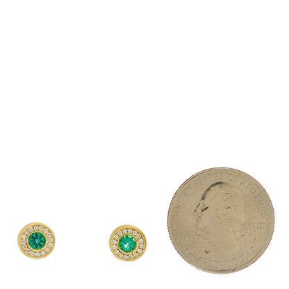 Roberto Coin 18K Yellow Gold Diamond Emerald Halo Stud Earrings 2 of 4