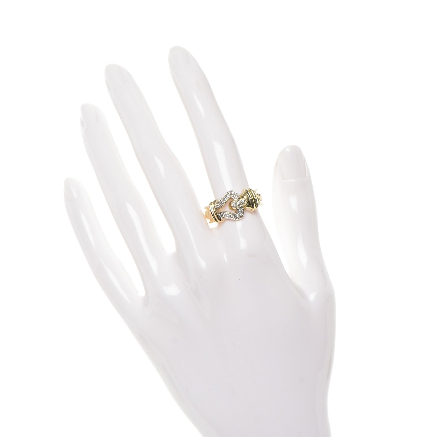 18K Yellow Gold Diamond Buckle Cable Ring 54.5 7.25