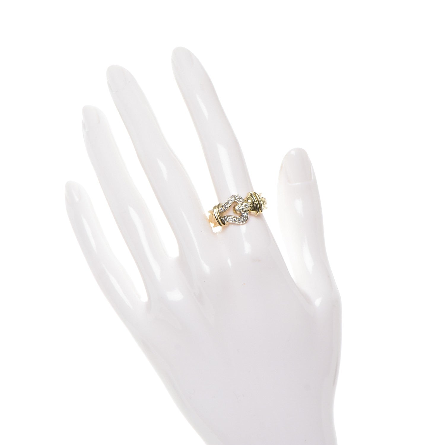 David Yurman 18K Yellow Gold Diamond Buckle Cable Ring 54.5 7.25 2 of 5