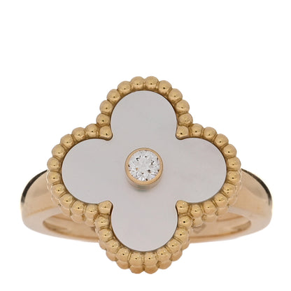 Van Cleef & Arpels 18K Yellow Gold Diamond Mother of Pearl Vintage Alhambra Ring 51 5.75 1 of 5