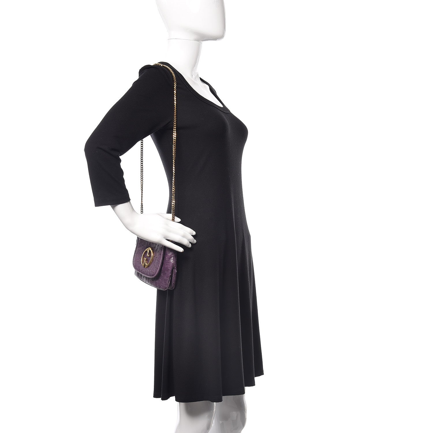 Gucci Ostrich Small 1973 Chain Shoulder Bag Purple 2 of 12