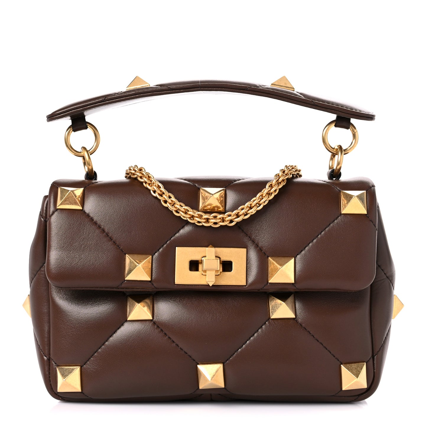 Nappa Medium Roman Stud Shoulder Bag Teak Brown