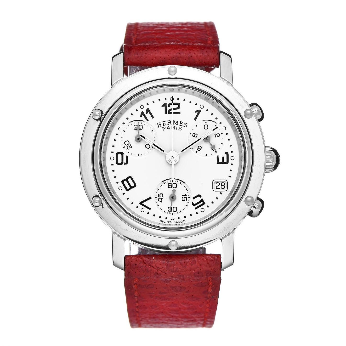 Stainless Steel Buffle Skippe 31mm Clipper Chronograph Quartz Watch Rouge Casaque