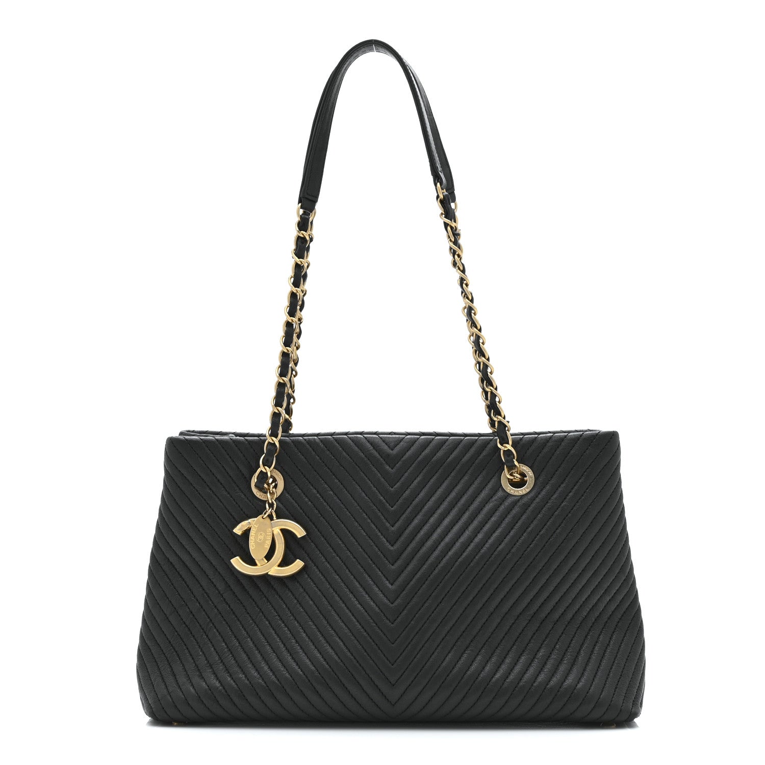 Chanel Wrinkled Lambskin Chevron Quilted Surpique Tote Black 1 of 10
