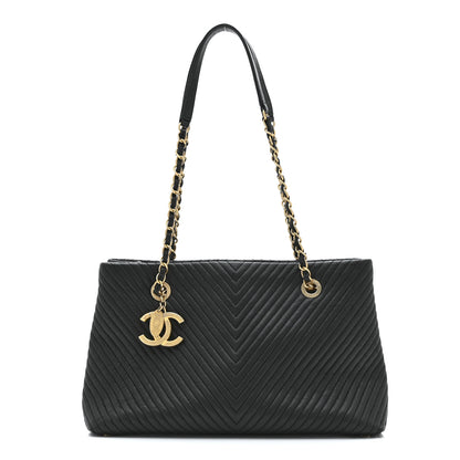 Chanel Wrinkled Lambskin Chevron Quilted Surpique Tote Black 1 of 10