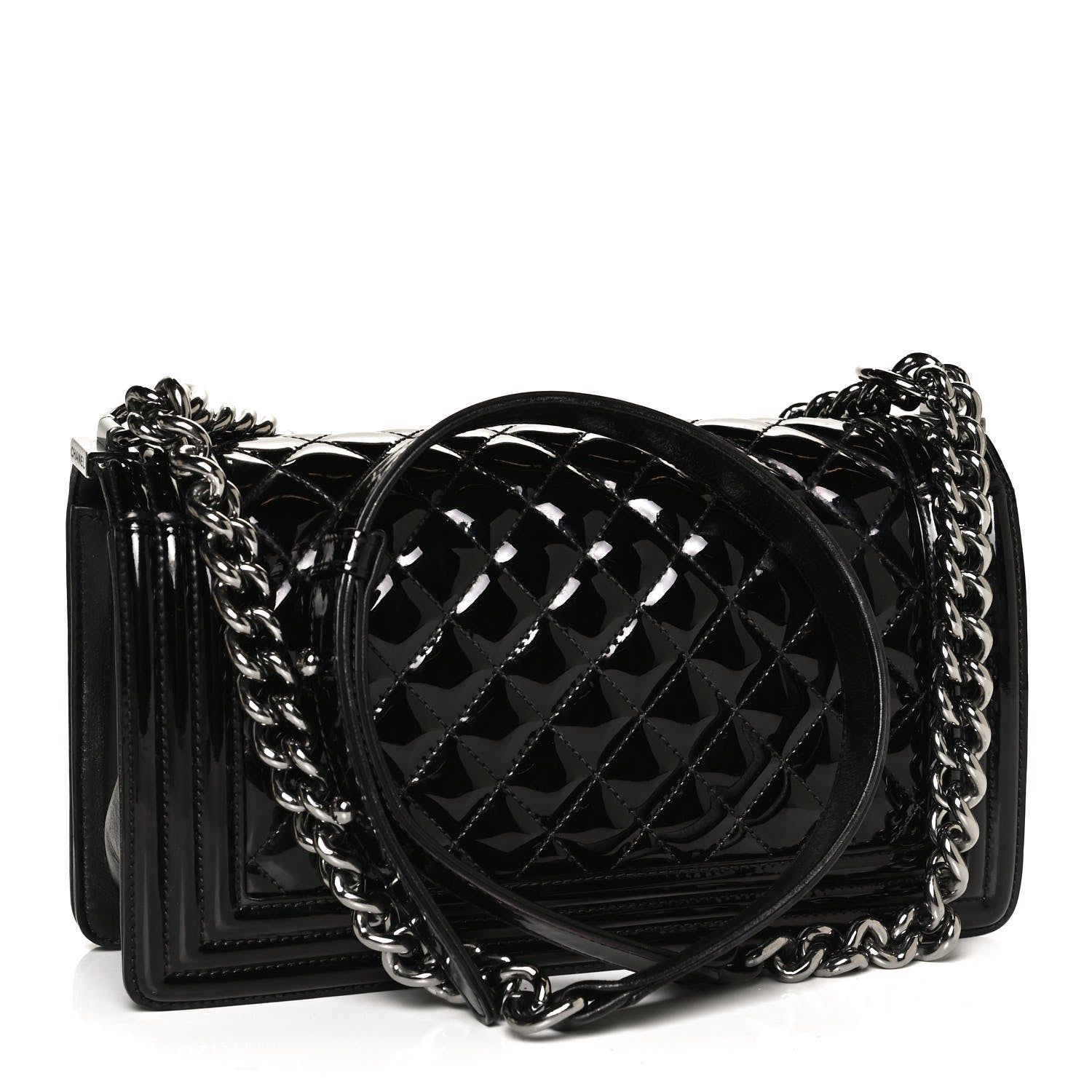 Chanel Patent Calfskin Quilted Medium Boy Flap Black 3 of 12
