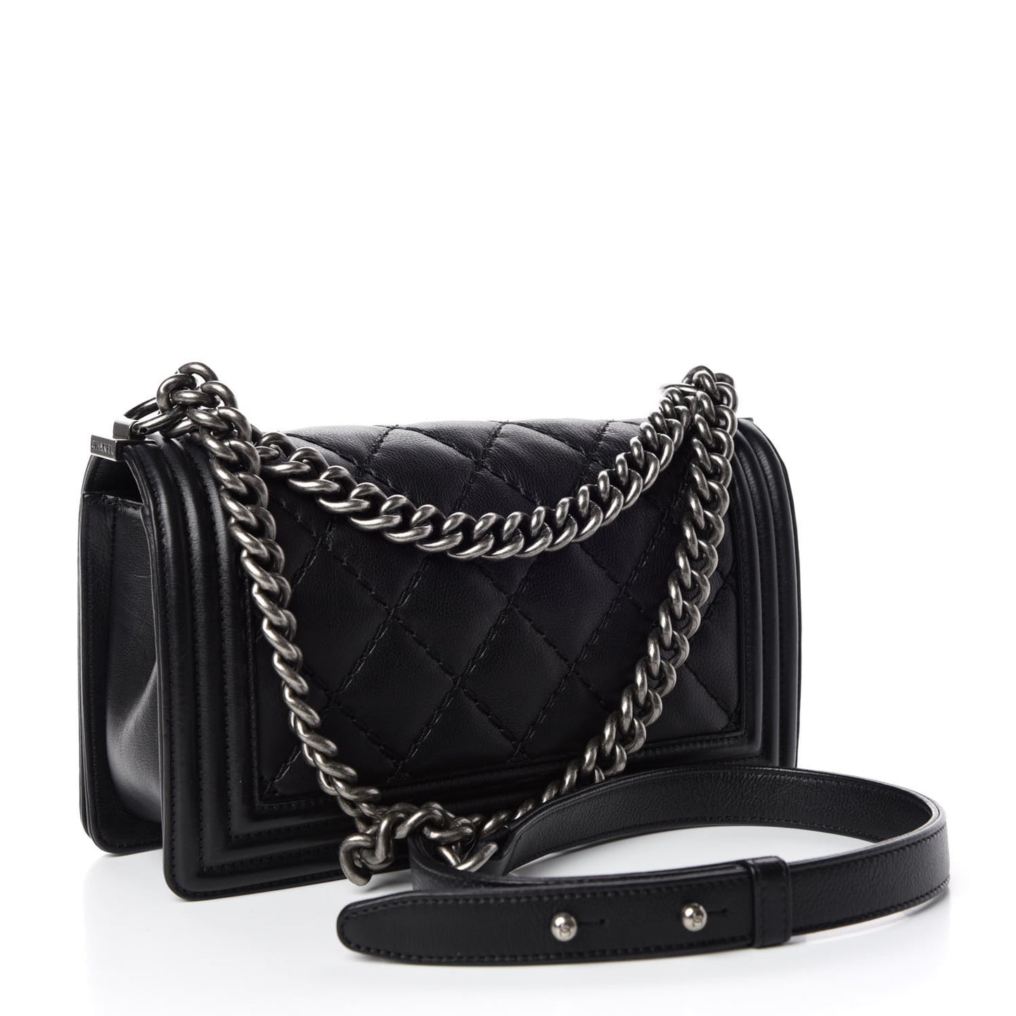 Calfskin Double Stitch Medium Boy Flap Black