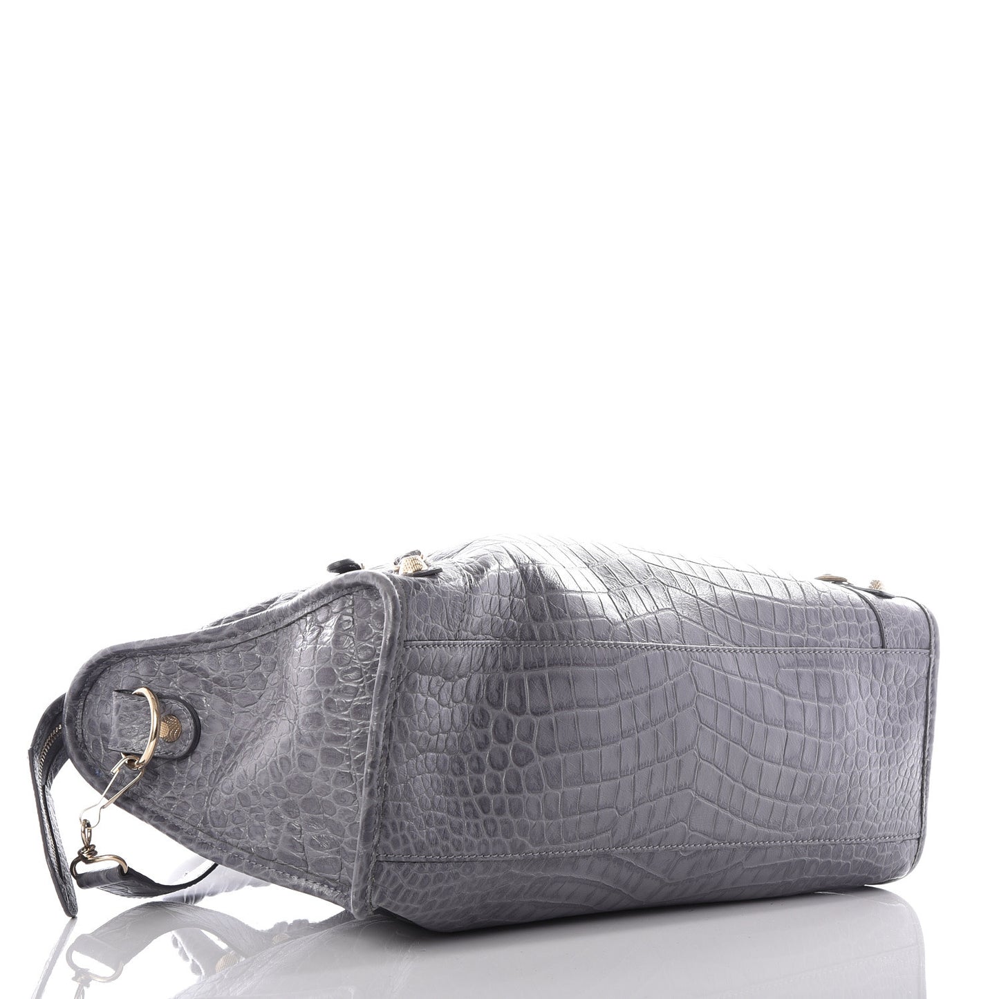Calfskin Crocodile Embossed Giant 12 Gold Hardware City Gris Beton