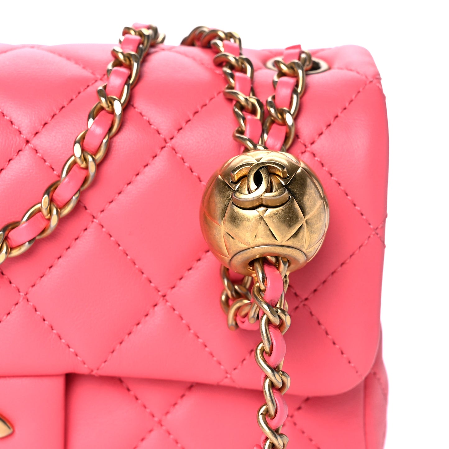 Lambskin Quilted Mini Rectangular Pearl Crush Flap Pink