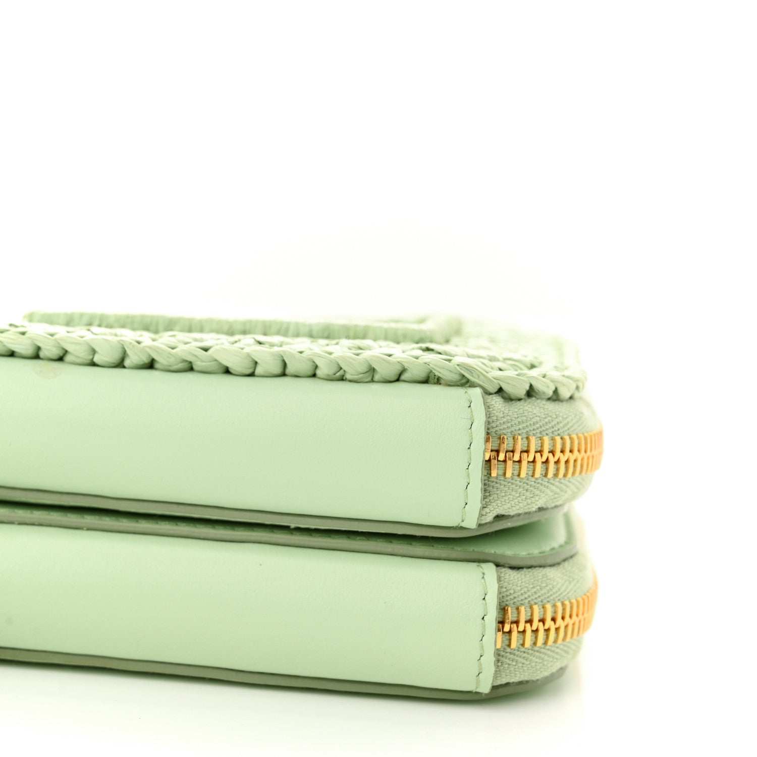 Prada Raffia Calfskin Crochet Logo Embroidered Mini Triangle Crossbody Pouch Acqua 10 of 12