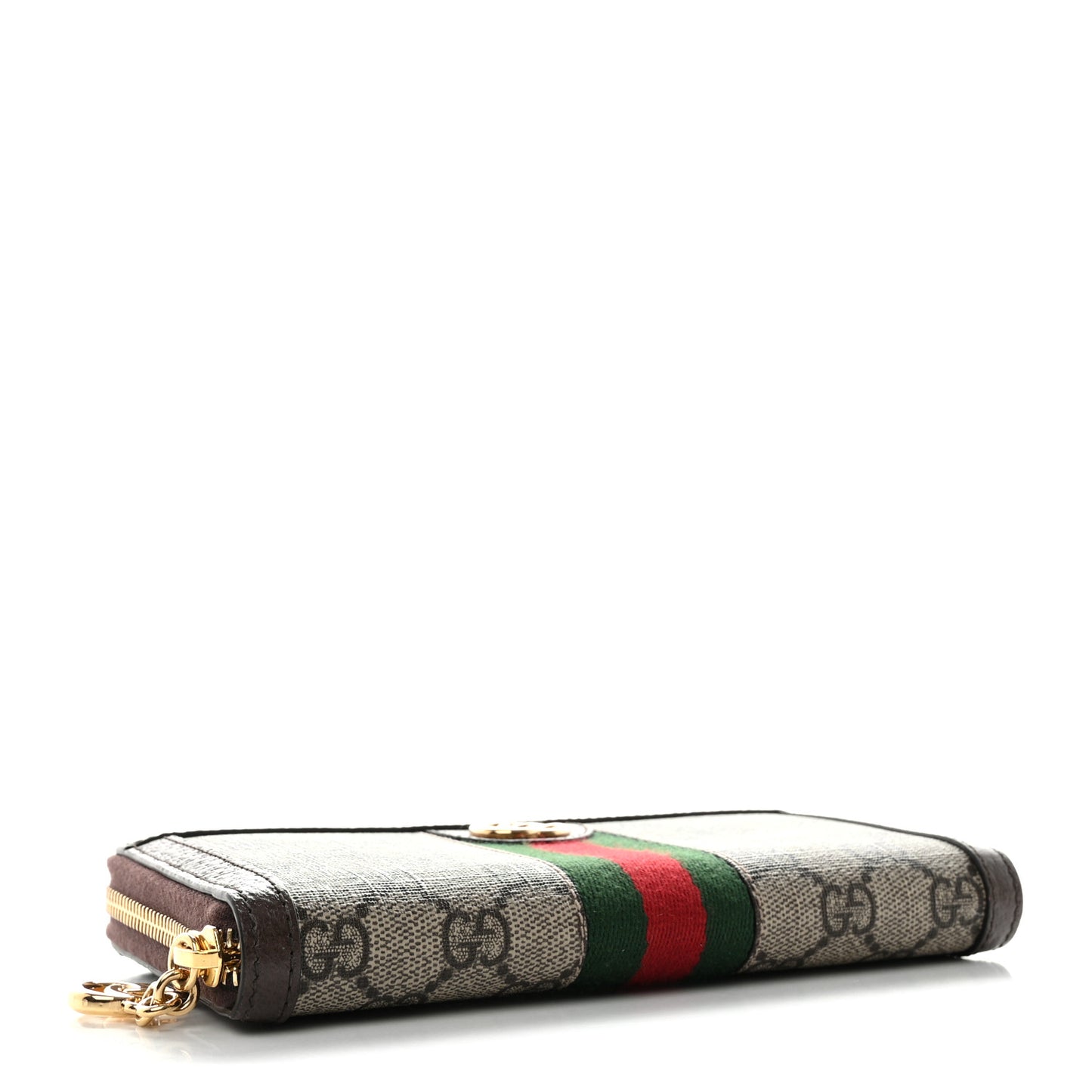 GG Supreme Monogram Web Ophidia Zip Around Wallet Brown