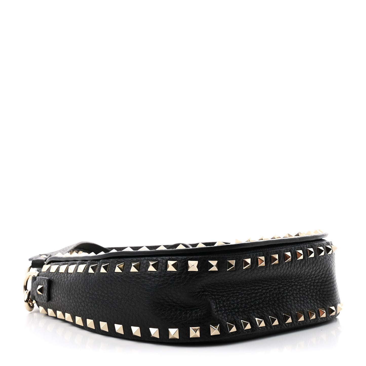 Grained Calfskin Rockstud Saddle Bag Black
